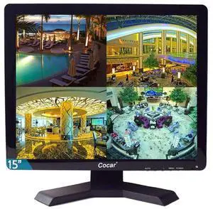15" CCTV BNC Monitor VGA HDMI AV, 4:3 HD Display LCD Security Screen with USB Drive Player for Surveillance Camera STB PC 1024x768 Resolution Built-in Speaker Audio in/Out