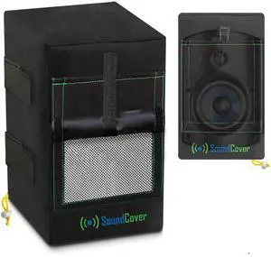 Two Black Waterproof 600D Outdoor Speaker Covers for C-Bracket Mounted Speakers  Fits Yamaha NS-AW150, Polk Audio Atrium 5 (Max Dimensions: H 12.8" x W 7.9" x D 8.9")
