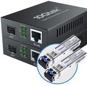 Gigabit Ethernet Media Converter, SingleMode Dual LC Fiber to Ethernet RJ45 Converter for 10/100/1000Base-Tx to 1000Base-LX, UL Certified, 1310-nm, up to 20-km, Pack of 2