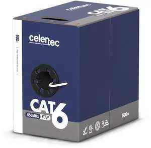 celertec CAT6 Shielded Ethernet Cable, 500ft, FTP (Overall Foil Shield), 23AWG Solid Bare Copper, 550MHz, ETL Listed &CMR Riser Rated, Indoor, Bulk Ethernet Cable, White