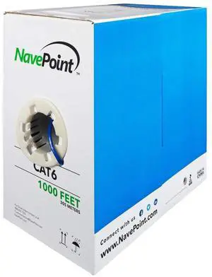 NavePoint Cat6 (CCA), 1000ft, Blue, Solid Bulk Ethernet Cable, 550MHz, 23AWG 4 Pair, Unshielded Twisted Pair (UTP)