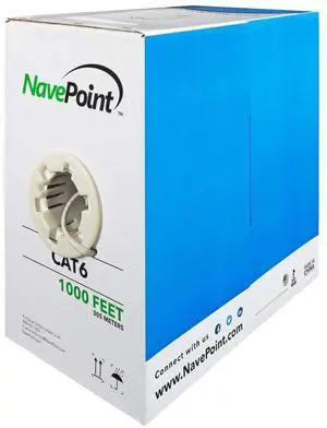 NavePoint Cat6 (CCA), 1000ft, Grey, Solid Bulk Ethernet Cable, 550MHz, 23AWG 4 Pair, Unshielded Twisted Pair (UTP)