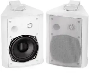 Herdio 5.25 Inch 300 Watts Indoor Outdoor Bluetooth Speakers Waterproof Wall Mount Speakers Wired System All Weather Resistant for Patio Porch Home Theather Backyard(White)