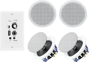 Herdio Home Audio Package in Wall Bluetooth Amplifier Volume Control Receiver Wall Plate with 6.5 Inch 640W Ceiling Speakers(2 Pairs)