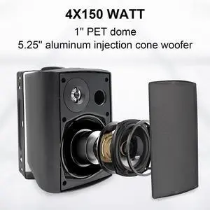 STUDIOFINIX 5.25 Inches 600 Watts Indoor Outdoor Bluetooth Speakers All Weather Wired Wall Mount System for Patio Deck (4 Speakers)