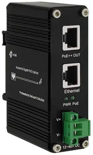 Elenzk Industrial Gigabit PoE++ Injector Hardened IEEE802.3at/bt 95W PoE Adapter with 12-48VDC Input DIN-Rail and Wall Mount