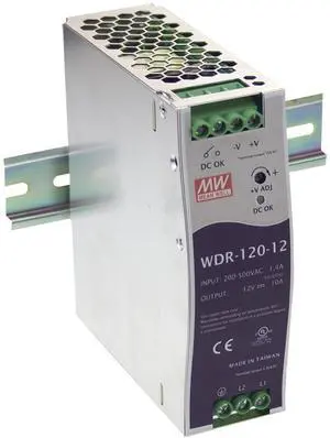 Mean Well WDR-120-24 Industrial DIN Rail Power Supply, Single Output 24VDC, 5A, 120W