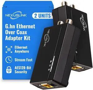 Nexuslink G.hn Ethernet Over Coax Adapter Kit - 1.2Gbps Network for Unused/Dark Coax - Secure Wired Connection for Gaming & Streaming - Easy Setup - Not for Cable TV/Internet - 2 Units (GCA-1200-KIT)