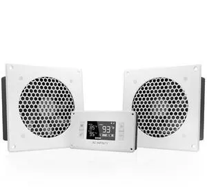 AC Infinity AIRPLATE T8 White, Quiet Cooling Dual-Fan System 6" with Thermostat Control, for Home Theater AV Cabinets
