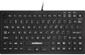 WetKeys Professional-Grade Mid-Size Rigid Silicone Washable Keyboard with Pointing-Device, Backlight and ON-Off Switch (USB) (Black) | KBWKRC89PB-BK