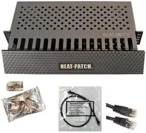 Neat Patch 2U Cable Management Kit - 1 Pack w/ 24 CAT6 Patch Cables (2FT Black)