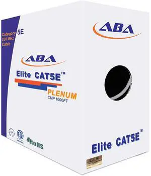 CAT5E Plenum (CMP),1000ft, UTP 24AWG, Solid Pure Copper, 350MHz, UL Certified, Bulk Ethernet Cable, Gray