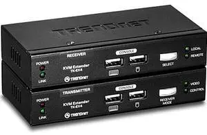 TRENDnet KVM Extension Kit, Extend Keyboard/Video/Mouse Controls, up to 100 Meters (328 ft.), Hot-Keys, Transmitter, Receiver, PS/2, VGA, TK-EX4
