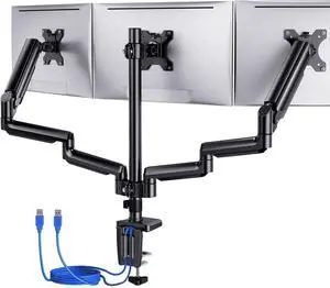 ErGear Triple Monitor Mount for 13-27 inch Screens, Gas Springcore Triple Monitor Arms with USB, Heavy Duty Three Monitors Stand with Tilt, Swivel, Rotation, Holds Up to 17.6 lbs Each Arm