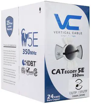 Vertical Cable Cat5e, 350 Mhz, UTP, Gel Filled (Flooded Core), Direct Burial, 1000ft, Black, Bulk Ethernet Cable