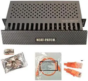Neat Patch 2U Cable Management Kit - 1 Pack w/ 24 CAT6 Patch Cables (2FT Orange)