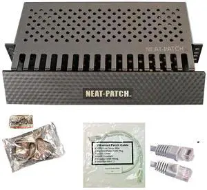 Neat Patch 2U Cable Management Kit - 1 Pack w/ 24 CAT6 Patch Cables (2FT Gray)