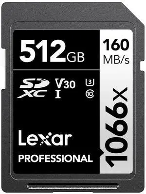 Lexar 512GB Professional 1066x SD Card, UHS-I, C10, U3, V30, Full HD, 4K, Up To 160MB/s Read SDXC Memory Card, for DSLR & Mirrorless Cameras (LSD1066512G-BNNNU)