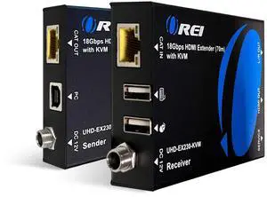 OREI KVM 4K HDMI Over Ethernet Extender Balun Over CAT6/7 Cable 4K@60Hz Upto 230 Feet - 2 USB 1.1 Ports, Supports Keyboard and Mouse USB HDMI Loop Out, Power Over Cable