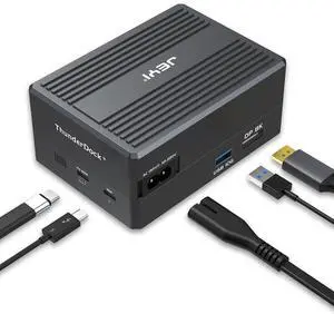 GaN Thunderbolt 3 Dock, JEYI 8-in-1 Dual Thunderbolt 3 Docking Station with NVMe M.2 Expansion, 8K DP,60W PD, USB-A 10Gbps - ThunderDock 7 Ultra