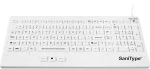 SaniType "Rugged-Point Industrial-Grade Heavy-Duty Full-Size Washable Keyboard with Track-Pointer and ON/Off Switch (USB) (White) | KBSTRC105SPi-W