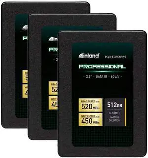 Inland Professional 3 Pack 512GB SSD SATA III 6Gb/s 2.5" 7mm TLC 3D NAND Internal Solid State Drive (3x512GB)
