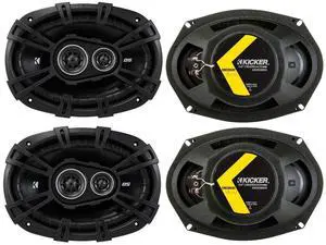 Kicker 43DSC69304DS 6x9 360 Watt 3-Way 4-Ohm Car Audio Thin Profile Coaxial Speakers with Dome Tweeters, Foam Surrounds & Polypropylene Cone, 2 Pairs