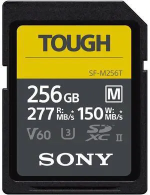 Sony TOUGH-M series SDXC UHS-II Card 256GB, V60, CL10, U3, Max R277MB/S, W150MB/S (SF-M256T/T1), Black