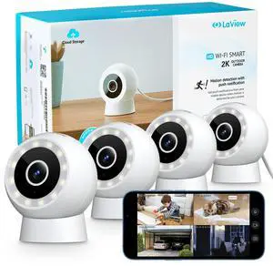 LaView 4MP 2K Security Cameras Outdoor Indoor Wired,IP65, Starlight Sensor & 100 Ft Night Vision,Motion/Person Detection,2-Way Audio/Spotlight,US Cloud,Compatible With Alexa,iOS & Android & Web Access