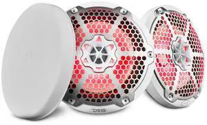 DS18 Hydro NXL-8M/WH - High End Mesh Grill Coaxial Speaker Pair - 2-Way Car Speaker with Integrated RGB Lights - 375 Watt Car Audio System - Water Resistant Speakers - 8 Inches, White