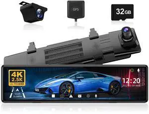 REDTIGER T27 Mirror Dash Cam Front and Rear, 4K+2.5K Rear View Mirror Camera, 11" UHD Touch Screen Rearview Mirror Backup Camera, Night Vision, GPS, Reverse Assistance, Parking Monitor, 32GB Card