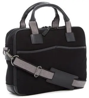 Jack Georges Men's Canvas Zippered Briefcase in Cotton Canvas Trimmed with Rawhide Buffalo Leather #CV230 (Black)