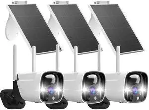 3 Pack 3MP Solar Security Cameras Wireless Outdoor with Color Night Vision, No Monthly Fee Outdoor Surveillance Camera Wireless Solar Powered, 2 Way Talk, Compatible with Alexa, AI Detection, IP65