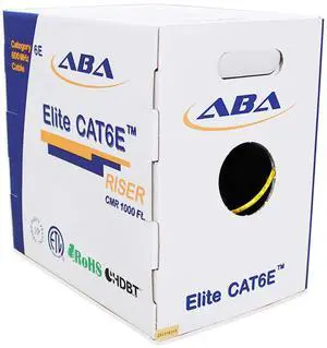 Elite Cat6 CMR Riser (CAT6e) Ethernet Cable 1000ft, 24AWG, Solid Bare Copper Wire, 600MHz, w/Spline(Noise Reducing Cross Separator), UL Certified, Bulk LAN Cable - Yellow