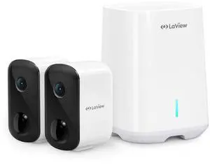 LaView 3MP Wireless Camera for Home/Outdoor Security (2 Pack), 2K Battery Powered WiFi Camera with Night Vision, 270-Day Battery Life, AI Human Detection, 2 Way Audio, Siren, IP66, Works with Alexa
