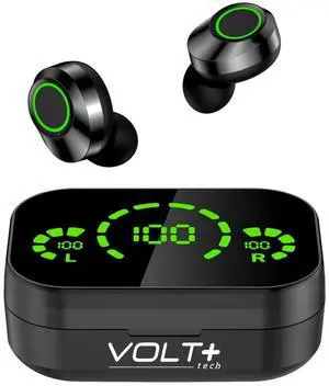 Volt Plus TECH Wireless V5.3 LED Pro Earbuds Compatible with Your Garmin Rino 755t IPX3 Bluetooth Water & Sweatproof/Noise Reduction & Quad Mic(Black)