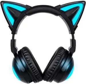 Wireless Cat Ear Headphones (12 Color Changing) with & 3.5mm Jack, Gaming Pro, Bluetooth&Wired Connection (Blackcolor)