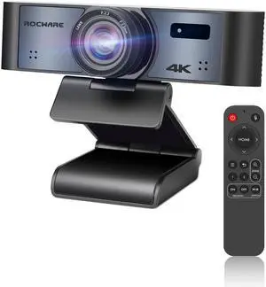 ROCWARE 4K Webcam with Remote, RC16 Computer Camera with Microphone,1080p 60fps FHD,AI Tracking,Privacy Cover, WDR,110degFOV,8X Digital Zoom,Streaming Camera for PC/Meeting/Teaching/Zoom