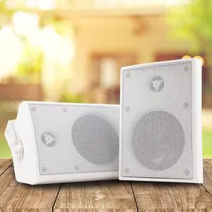 EMB ES402 400 Watts 2-Way 4.0" Outdoor Indoor Speakers with Powerful Bass | Effortless Mounting Swivel Brackets | All Weather Resistance | Expansive Stereo Sound Coverage | Sold in Pairs, White
