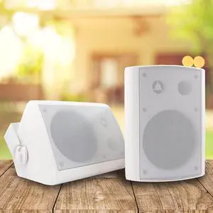 EMB ES502 500 Watts 2-Way 5.25" Outdoor Indoor Speakers with Powerful Bass | Effortless Mounting Swivel Brackets | All Weather Resistance | Expansive Stereo Sound Coverage | Sold in Pairs, White