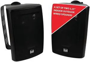 Dual Electronics LU53PB 5.25" 3-Way High Performance Outdoor Indoor Wired Speakers | Effortless Set Up | Home, Pool, Patio, Garage Use | Weather Resistant | Expansive Stereo Sound Coverage | Black