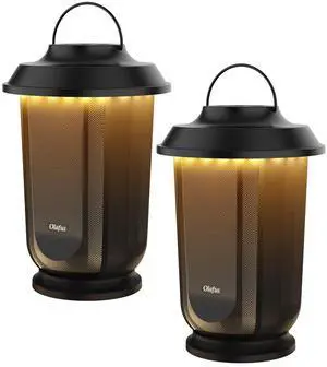 Olafus Outdoor Bluetooth Speakers 2 Packs, 40W True Wireless Stereo Patio Speaker Dual Pairing Lantern Speaker, 20 Warm White LED, Rich Bass for Garden Yard Camping