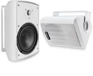 iHome IHSI-W525BT-PR-WHT Bluetooth Indoor/Outdoor All Weather Weatherproof 5.25 Inch Small 150W Watt Wall/Ceiling Mounted Surround Sound Powered Patio Speakers System Pair in Home Party Enclosure