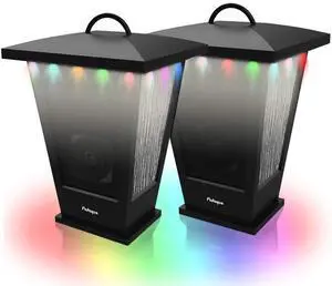 pohopa Bluetooth Speakers Waterproof, 2 Packs True Wireless Stereo Sound 20W Dual Pairing Lantern Outdoor Speakers with 20 Piece Sound Responsive LED Color Lights, Richer Bass, Black