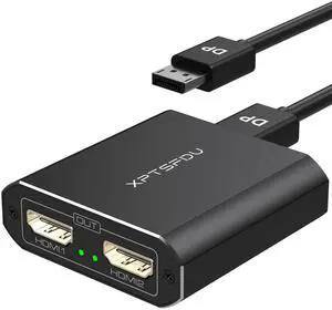 XPTSFDU DisplayPort to Dual HDMI Splitter 4K60Hz Display Port to HDMI Splitter 1 in 2 Out Extended Display DP Source to Dual Monitors Supports MST and SST for Windows Only(DP Cable Not Included)
