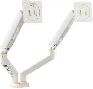 Dual Monitor Arm for Desk up to 32 inches,Dual Monitor Stand with Gas Spring System,Each Arm Holds Max 22lbs,Monitor Mount for 2 Monitors, VESA 75x75 100x100 with C-clamp& Grommet, White
