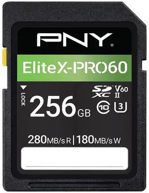 PNY 256GB EliteX-PRO60 UHS-II SDXC Memory Card - R280MB/s W180MB/s, U3, V60, 4K UHD, Full HD, UHS-II for Professional Photographers & Content Creators, DSLR Mirrorless Cameras, Advanced Video Cameras