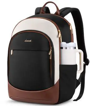 LOVEVOOK Laptop Backpack for Women, 17.3 Inch Work Backpack Purse, Large Capacity Casual Daypack, Business Computer Backpack, Travel Backpack for Nurse, Teacher, Black-White-Brown