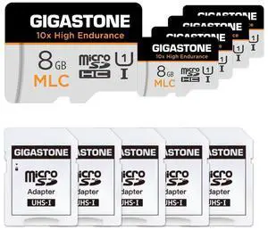 [10x High Endurance] GIGASTONE Industrial 8GB 5-Pack MLC Micro SD Card, Full HD Video Recording, Security Cam, Dash Cam, Surveillance Compatible 85MB/s, U1, with Adapter [5-Yrs Free Data Recovery]