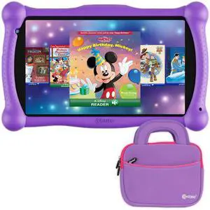 Contixo 7" Android Kids Tablet - V10 Kids Learning Tablet and Sleeve Bag Bundle, with 50+ Disney eBooks (Value $200), 32GB, Bluetooth, Android 11, Dual Cameras, Parental Controls - Blue
